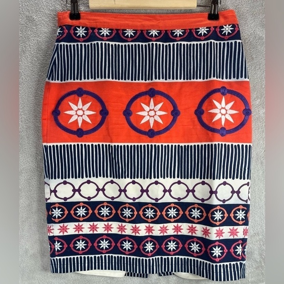 BODEN Embroidered Geometric Skirt Sz 6 Floral Ring Pencil Nautical Career Lined - Picture 1 of 13
